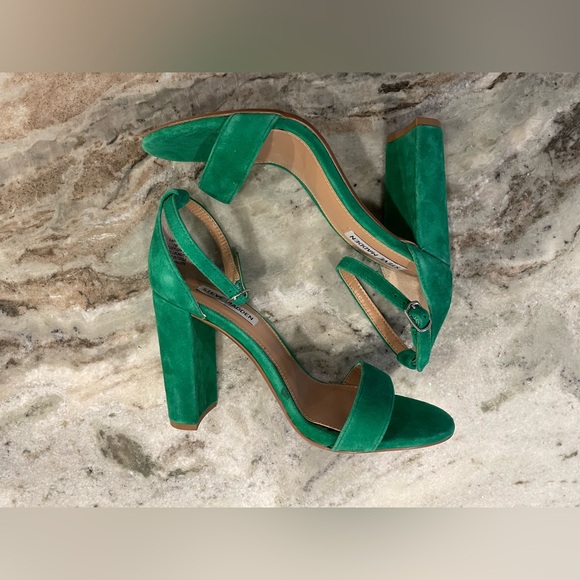 NWOT Steve Madden CARRSON Green Suede Open Toe Heeled Shoes - Picture 5 of 8